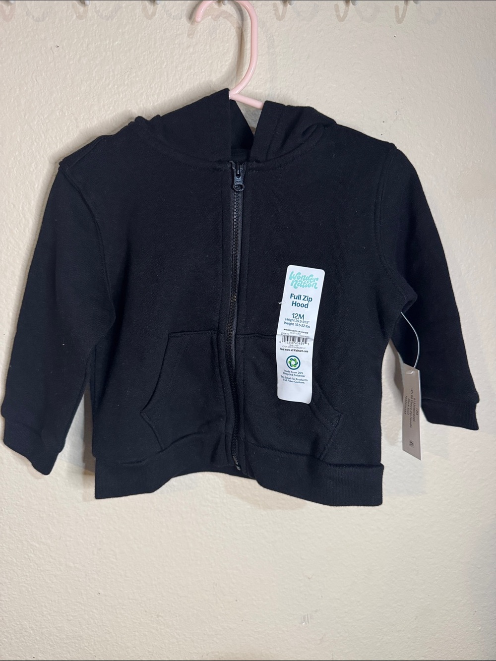 wonder nation Black Full-Zip Hooded Sweatshirt for Kids